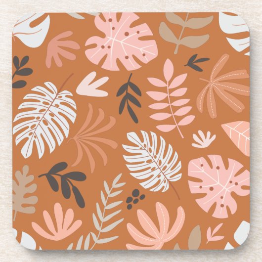 Dessous-de-verre Caramel & Clay Pink Hawaii Feuilles tropicaux (Devant)