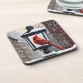 Dessous-de-verre Cardinal Bird Sat Sur Une Lanterne Rue Couverte De (Côté gauche)