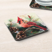 Dessous-de-verre Cardinal perché dans un arbre À feuillage persista (Côté gauche)