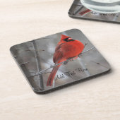 Dessous-de-verre Cardinal roux brillant en neige hivernale (Côté gauche)