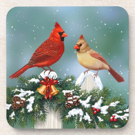 Dessous-de-verre Cardinaux de Noël & Garland (Devant)