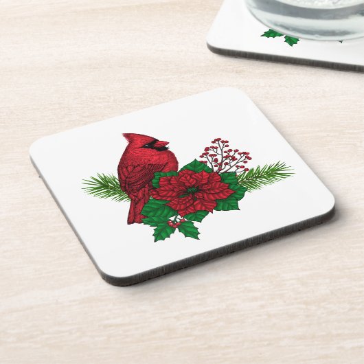 Dessous-de-verre Cardinaux rouges sur décoration de Noël (Côté gauche)