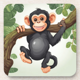 Dessous-de-verre Caricature de chimpanzé fou mignon