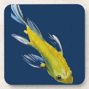 Dessous-de-verre Carpe japonaise jaune peinture aquarelle poisson