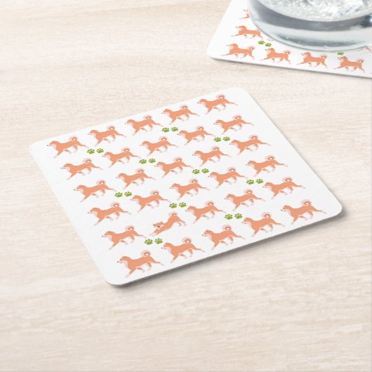 DESSOUS-DE-VERRE CARRÉ EN PAPIER かわいいしばいぬがいっぱい (Incliné)