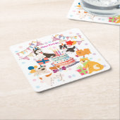 DESSOUS-DE-VERRE CARRÉ EN PAPIER かわいい犬がいっぱい♡ピンクのバースデーパーティー  (Incliné)