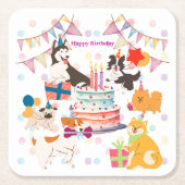 DESSOUS-DE-VERRE CARRÉ EN PAPIER かわいい犬がいっぱい♡ピンクのバースデーパーティー  (Devant)