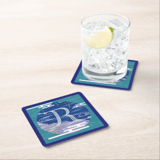 DESSOUS-DE-VERRE CARRÉ EN PAPIER 和柄イニシャル [R]　流水