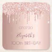 Dessous-de-verre Carré En Papier 100e anniversaire blush rose or parties scintillan (Devant)