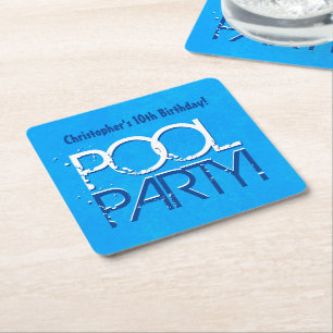 Dessous-de-verre Carré En Papier 10th Ten Birthday Pool Party Enregistrer la date P