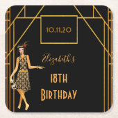 Dessous-de-verre Carré En Papier 18e anniversaire or noir 1920's art déco (Devant)