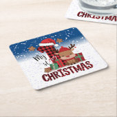 Dessous-de-verre Carré En Papier 1er Noël Santa Hat White Neige Bébé Reindeer (Incliné)