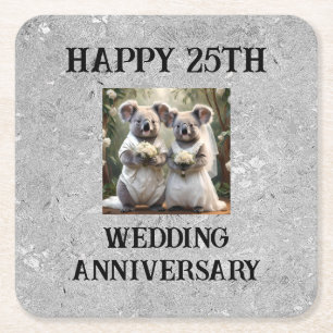 Dessous-de-verre Carré En Papier 25e anniversaire traditionnel Mariage d'argent,