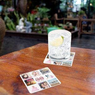 Dessous-de-verre Carré En Papier 30e anniversaire fête photo nom collage