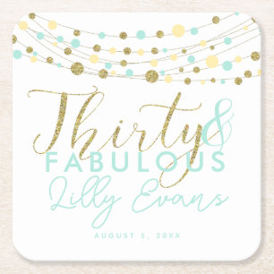 Dessous-de-verre Carré En Papier 30e anniversaire or et dessous de verre turquoises