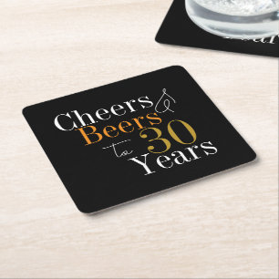 Dessous-de-verre Carré En Papier 30e fête d'anniversaire à la bière Black Gold