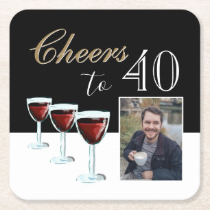 Dessous-de-verre Carré En Papier 40 Red Wine Glass Photo 40th Birthday