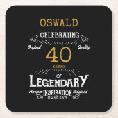 Dessous-de-verre Carré En Papier 40e anniversaire Black Gold Legendary Retro (Devant)