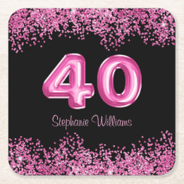 Dessous-de-verre Carré En Papier 40e anniversaire Black Pink Balloons Parties scint