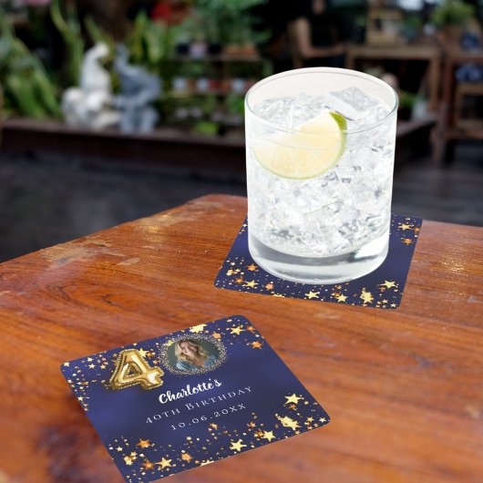 Dessous-de-verre Carré En Papier 40e anniversaire marine bleu or étoiles photo