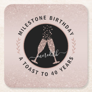 Dessous-de-verre Carré En Papier 40e anniversaire Parties scintillant personnalisée