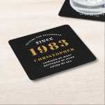 Dessous-de-verre Carré En Papier 40th Birthday Born 1983 Ajouter Nom Black Gold<br><div class="desc">Anniversaire personnalisé ajoutez votre nom et votre dessous de verre d'année. Modifiez le nom et l'année avec le modèle fourni. Un merveilleux accessoire de fête d'anniversaire personnalisé. Plus de cadeaux et de fournitures de fête disponibles avec le design "de normes de fixation" dans le magasin.</div>