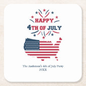 Dessous-de-verre Carré En Papier 4 juillet Feu d'artifice USA Rouge Blanc Bleu (Devant)