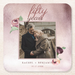 Dessous-de-verre Carré En Papier 50 ans Mariage Anniversaire Rose Parties scintilla