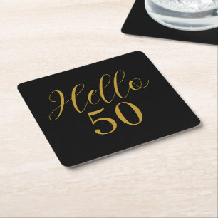 Dessous-de-verre Carré En Papier 50e Anniversaire Anniversaire Noir Or