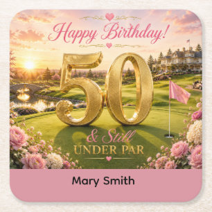 Dessous-de-verre Carré En Papier 50e anniversaire de golf pour golfeuse 