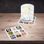 Dessous-de-verre Carré En Papier 50e anniversaire fête photo collage mec<br><div class="desc">Un dessous de verre pour une fête de 50ème anniversaire pour un type,  célébrant sa vie avec un collage de 8 de vos propres photos. Modèles pour l'âge de 50 ans et une date. Date de naissance ou date de la fête. Lettres de couleur noire. Fond blanc.</div>