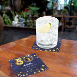 Dessous-de-verre Carré En Papier 50e anniversaire marine bleu or étoiles photo<br><div class="desc">Arrière - plan bleu marine inégal, décoré d'étoiles dorées. Personnalisez et ajoutez une photo, un nom, un âge, une date. Célébrez en style - 50e anniversaire dessous de verre photo bleu & or Ajoutez une touche personnelle à votre célébration de jalon avec ces élégants dessous de verre de 50e anniversaire....</div>