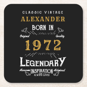 Dessous-de-verre Carré En Papier 50e anniversaire Né 1972 Vintage Black Gold Carré