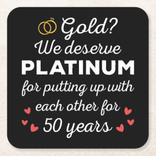 Dessous-de-verre Carré En Papier 50ème anniversaire de Mariage I - Gold Funny Coupl