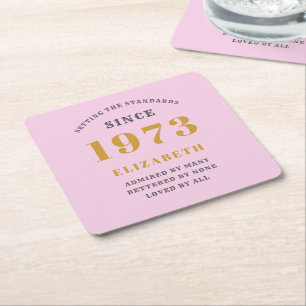 Dessous-de-verre Carré En Papier 50th Birthday Born 1973 Ajouter Nom Rose Grey