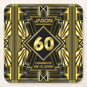 Dessous-de-verre Carré En Papier 60e anniversaire Art Déco Gold Black Great Gatsby