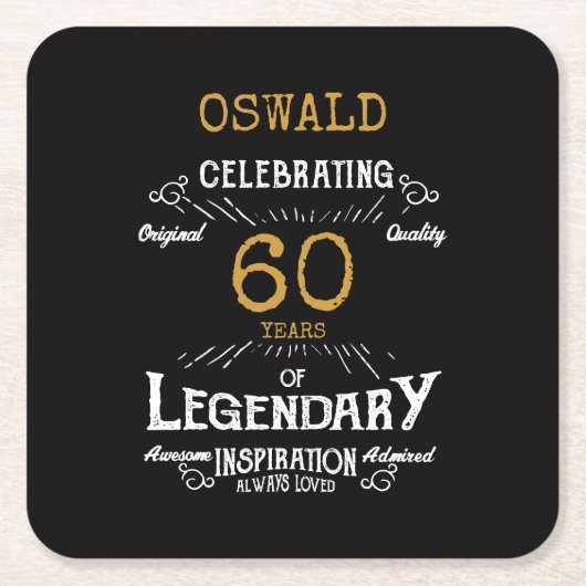 Dessous-de-verre Carré En Papier 60e anniversaire Black Gold Legendary Retro (Devant)