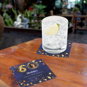 Dessous-de-verre Carré En Papier 60e anniversaire marine bleu or étoiles photo