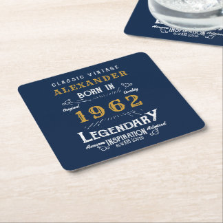 Dessous-de-verre Carré En Papier 60e anniversaire Né 1962 Vintage Blue Gold