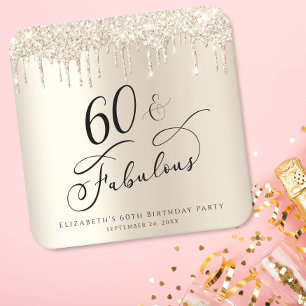 Dessous-de-verre Carré En Papier 60e anniversaire Parties scintillant Gold