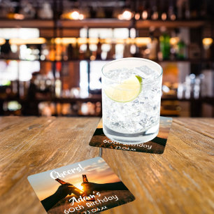 Dessous-de-verre Carré En Papier 60e anniversaire pour les gars encourage la bière