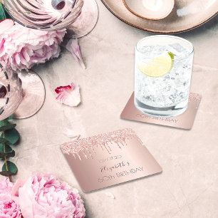 Dessous-de-verre Carré En Papier 60e jour de Birthday blush rose gold glitter