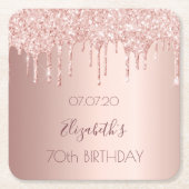 Dessous-de-verre Carré En Papier 70e anniversaire blush rose or parties scintillant (Devant)