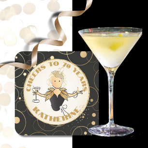 Dessous-de-verre Carré En Papier 70e anniversaire Femme Cartoon Or Black Fabulous