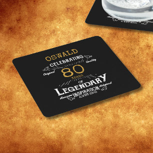 Dessous-de-verre Carré En Papier 80e anniversaire Black Gold Legendary Retro