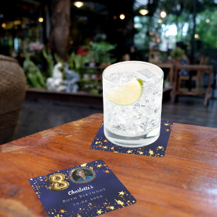 Dessous-de-verre Carré En Papier 80e anniversaire marine bleu or étoiles photo