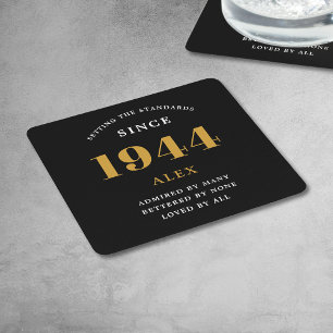 Dessous-de-verre Carré En Papier 80e anniversaire Nom 1944 Black Gold Elegant Chic