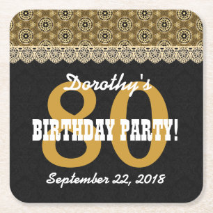 Dessous-de-verre Carré En Papier 80e anniversaire pour son A13A Black and Gold