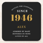 Dessous-de-verre Carré En Papier 80th Birthday Name 1946 Year Black Gold Custom (Devant)