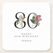 Dessous-de-verre Carré En Papier 80th Birthday Simple Elegant Tropical Invitation (Devant)